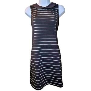 ELLE Dress Small Black White Striped Sleeveless Peter Pan Collar 32" Preowned‎